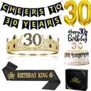 30th Birthday Gifts for Men, 30th Birthday Decorations for Men, Party Decor Supplies including King Crown & Sash & Banner & Balloons & Cake Topper & Candles