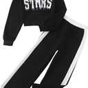 Girls' Clothing Set Crop Top Letter Hoodie Sweatpants Fall Winter Outfits Tween Girl Trendy Clothes Activewear 8-12 (Black)