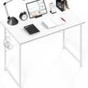 YSSOA Small Space Writing Desk with Headphone Hooks, Modern Simple Design, Suitable for Study, Home Office and Living Room (40 Inch, Basic White)