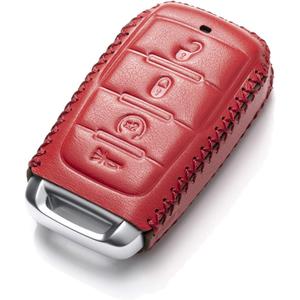Vitodeco Genuine Leather Smart Key Fob Case Cover Protector Compatible with RAM 1500, RAM 2500, RAM 3500 2019 - 2025 (4-Button, Red)