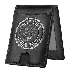 Military Veteran Products Marine Corps Black Crazy Horse Leather Bi-Fold Card Holder with Money Clip Black USMC : Clothing, Shoes & Jewelry
