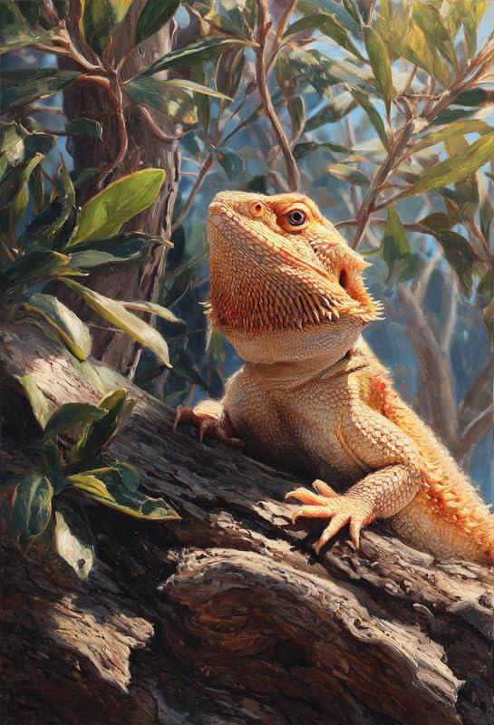 1000 Piece Wooden Puzzle for Adults  Bearded Dragon Lizard on Tree Branch Jigsaw Puzzle for Relaxing Home Decor and Gift