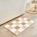 CozeCube Checkered Bath mats for Bathroom Non Slip, Fluffy Absorbent Microfiber Bath mat Washable, Aesthetic Bathroom Rugs, Cute Bath mat for Shower Sink, Beige, 24" x 16" (2' x 1'4" (Rectangular), Checkered-beige)
