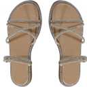 OYOANGLE Women's Rhinestone Strappy Open Toe Slide Sandals Slip on Casual Flat Sandals (6, Apricot)