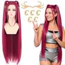 39 Inches Long Red Anime Costume Wig  High Temperature Heat Resistant Silk Fiber  Natural Looking Costume Wig for Halloween Party, Cosplay (Red, Adult Size)