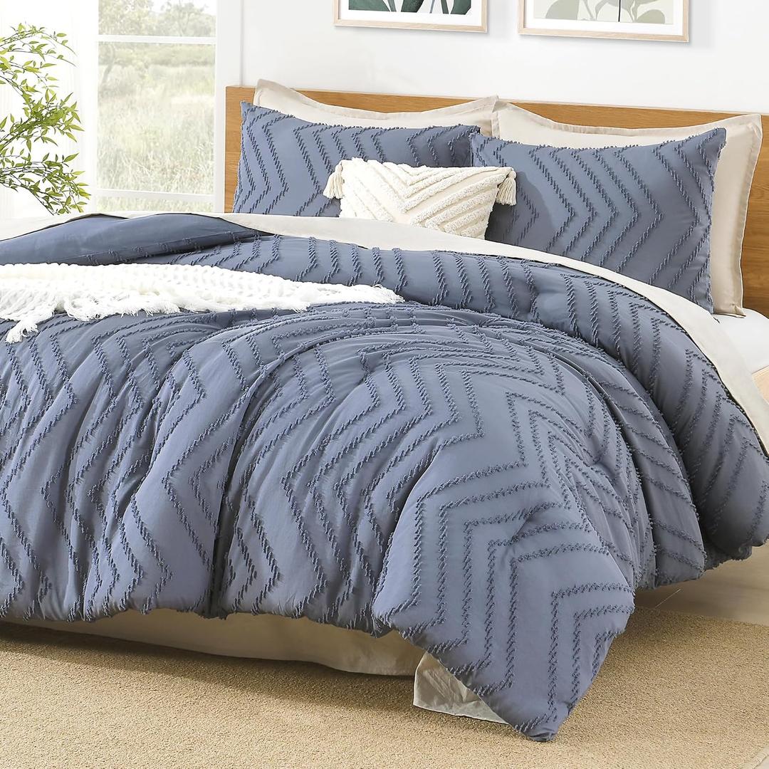 Litanika Bluish Grey California King Size Comforter Set, 3 Pieces Chevron Tufted Bedding Set & Collections, All Season Bed Set (104x96In Comforter and 2 Pillow Shams)