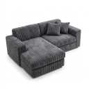 Modern Corduroy Modular L-Shaped Sectional Sofa with Chaise – High-Density Memory Foam Boneless Couch with 2 Throw Pillows for Living Room, Small Spaces, & Apartments (Dark Grey), 83.5" W × 39.0" D × 28.0, 2seater