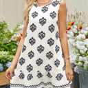 BLENCOT Womens Boho Dress Sleeveless Ruffle Mini Summer Vacation Casual Dresses (White, S)