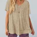 Tankaneo Womens Oversized Tshirts Knit V Neck Short Sleeve Tunic Tops Summer Casual Loose Fit Tee Shirts (L)