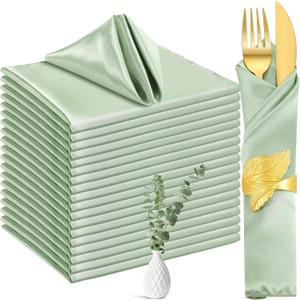 Tatuo 50 Pack Silky Satin Cloth Napkins 17 x 17 Inch Satin Napkins Bulk Washable Reusable Table Napkin Smooth Fabric Dinner Napkins for Halloween Fall Weddings Restaurant Party Favor(Sage Green)