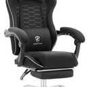 Gaming Chair Breathable Fabric,Computer Office Chair with Footrest,Massage Lumbar Support and Gel Pad,Ergonomic Reclining Adjustable Gamer Chair with Headrest and Spring Cushion Black