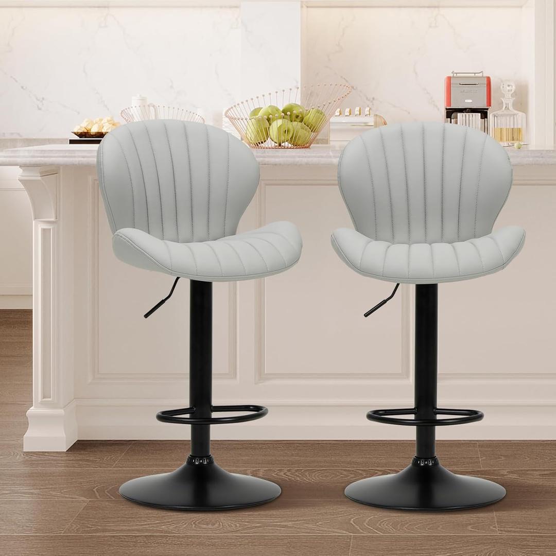 COLAMY Bar Stools Set of 2, Modern Swivel Bar Chairs, Adjustable Faux Leather Upholstered Barstools Counter Height with High Backrest for Bar, Kitchen Island, Dining Room, Grey