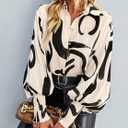 Womens Button Down Shirts Print Boho Blouses Floral Long Lantern Sleeve Top (S)