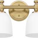 Gold Bathroom Vanity Light, 4-Light Bathroom Light Fixtures Over Mirror, Traditional Vanity Lights for Living Room, Milk White Bell Glass Shades, Standard E26 Base, Aged Brass