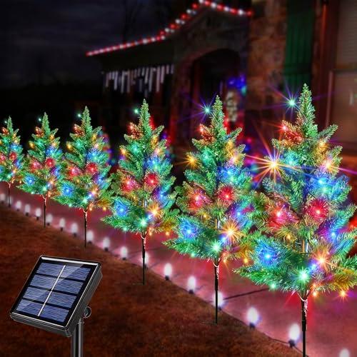 Windpnn Upgraded 6-Pack 120 LED Solar Christmas Garden Stake Lights, Outdoor Waterproof Solar Xmas Tree Yard Stake Christmas Pathway Lights for Christmas Decorations Garden Yard Lawn Pathway (8 Modes)
