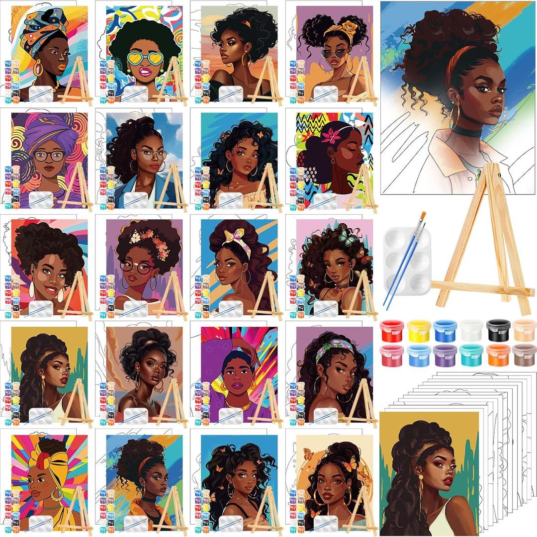 Zhanmai 20 Pack Pre Drawn Canvas for Painting Drawn Canvas Paint Kit Pre Printed Canvases for Sip and Paint Party Favor DIY Virtual Party Birthday Gifts Adult's Date Night(Charming Women)