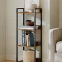 4-Tier Bookshelf, Narrow Bookcase with Open Shelves, Short Book Shelf Coner Shelf for Living Room, Bedroom, Home Office, Study, Bathroom,9.4 x 15.7 x 41.7 Inches, Rustic Brown and Black