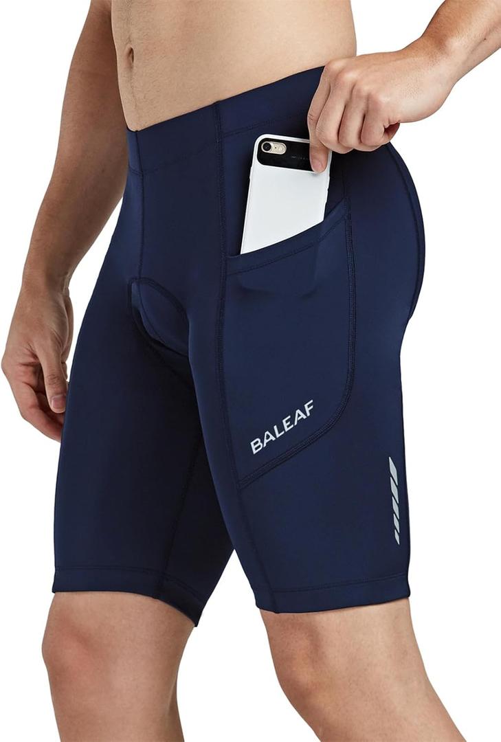 baleaf Men's Bike Shorts 3D Padded Cycling Road Biking Bicycle Riding Clothes Pockets UPF 50+ MTB Accessories Tights Dark Blue M
