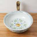 Ceramic Bathroom Vessel Sinks Vintage100% Hand Painted Blue and White Porcelain Flowers, and fishs Round Sink Bowl For Vanity Top (Green white)