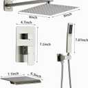 Brushed Nickel Rainfall Shower Head 8 Inch Set Faucet with Tub Spout and Handle System Square Wall Mount for Bathroom