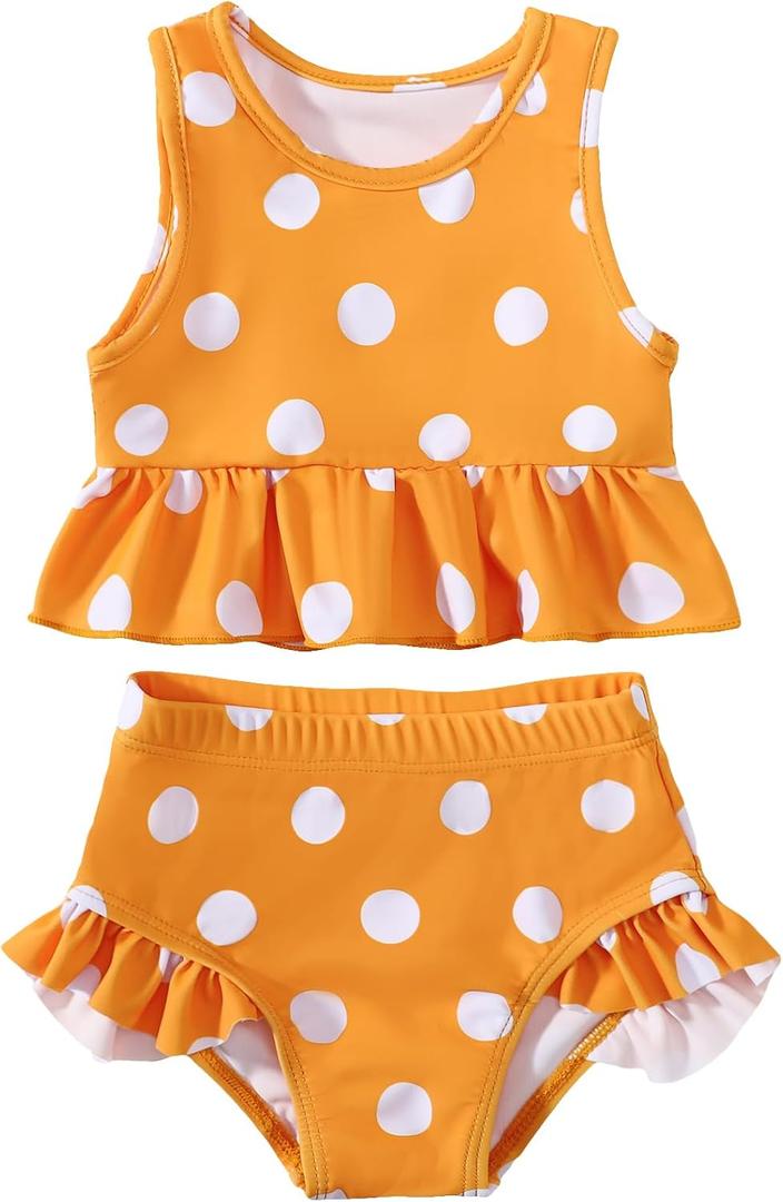 Baby Swimsuit Girl Two Piece Bathing Suit Toddler Girls Summer Beach Ruffle Tankini Swimwear 1-7Y