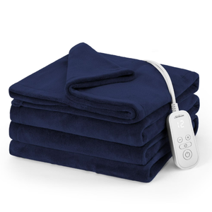 Sunbeam Electric Heated Bed Blanket Navy Soft Microplush 12 Heat Settings Full 84 x 72, Blue