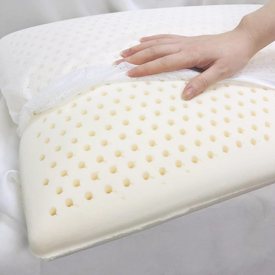 Natural Latex Pillow Standard Size Soft Pillow with Organic Pillowcase and Removable Outer Covering Helps Relieve Pressure for Back, Stomach, Bed Sleeping