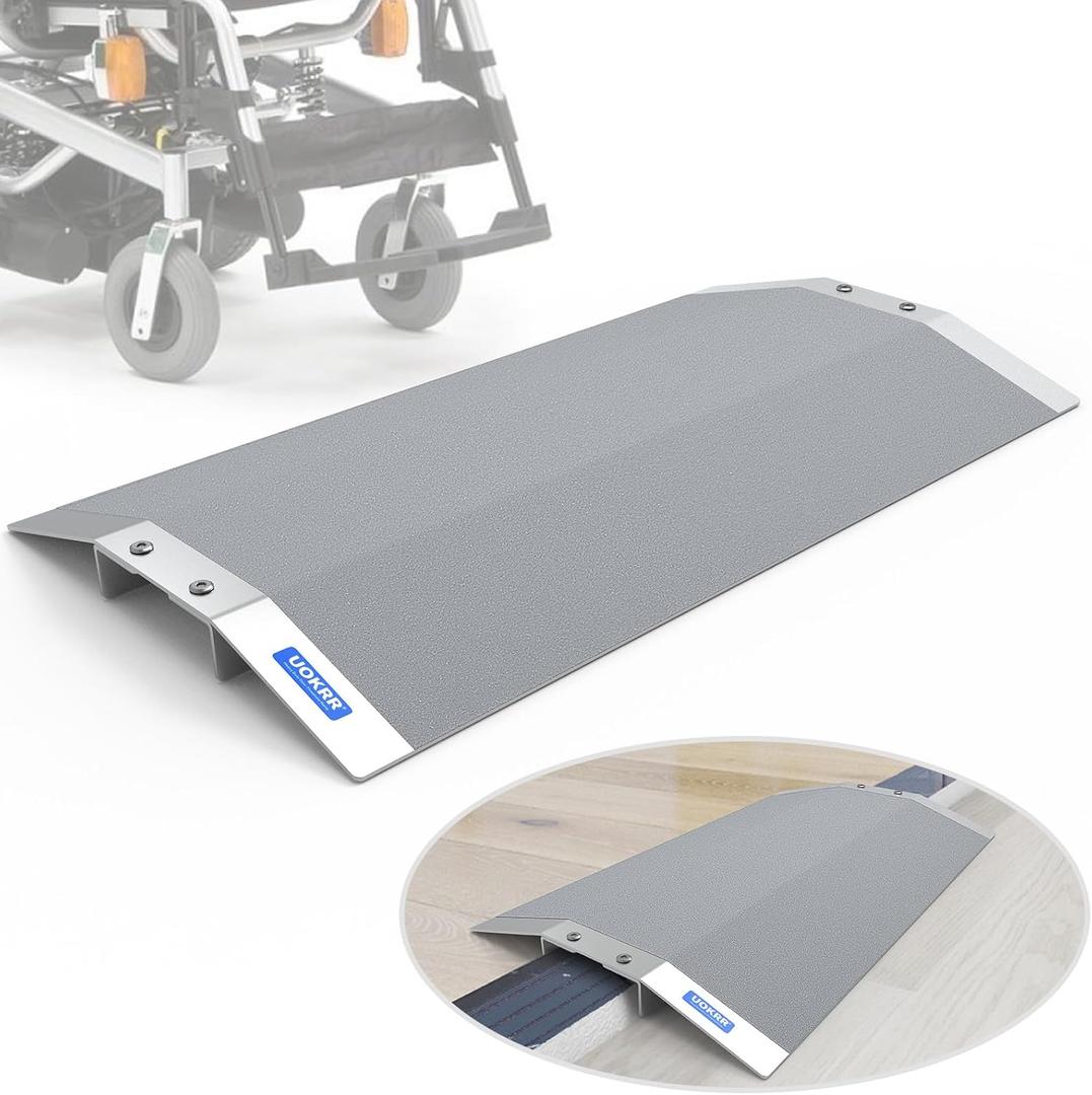 Wheelchair Ramp 28.5" W, Bridge Threshold Ramp for Doorways, with 3.5-5'' Adjustable Supporting Frame and Non-Slip Surface, Aluminum Ramp for Wheelchairs (3.5-5'' Adjustable Supporting Frame)