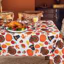 LUSHVIDA Rectangle Fall Tablecloth 60x102 inch Pumpkins & Turkeys- Washable Wrinkle Resistant Thanksgiving Tablecloth for Fall/Harvest Dinner Party Banquet Holiday Table Cover 130GSM (Pumkins and Turkeys)