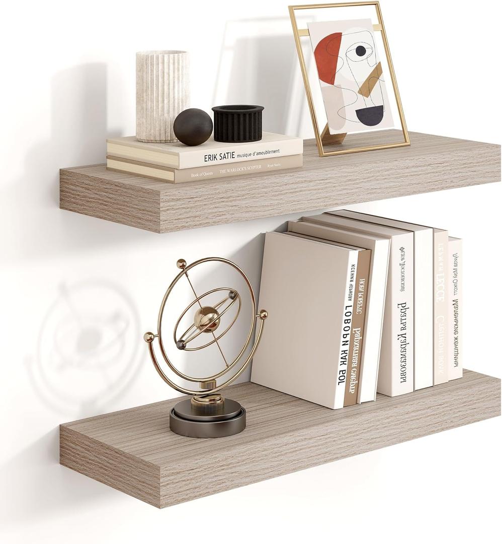 Heimlove 16 inch Grey Floating Shelves for Wall,6.7 inch Deep Small Bathroom Over Toilet Shelf,Wall Mounted Wood Shelves for Bedroom,Living Room,Kitchen,Office,Set of 2 Heimlove 16 inch Grey Floating Shelves for Wall,6.7 inch Deep Small Bathroom Over Toilet Shelf,Wall Mounted Wood Shelves for Bedroom,Living Room,Kitchen,Office,Set of 2