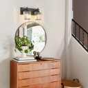 Black Crystal Bathroom Vanity Lights, Modern 2-Lights Bathroom Lighting Fixtures Over Mirror, Crystal Wall Lighting with Round Shade