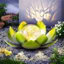 Huaxu Solar Lights Outdoor Garden Decoration Crackle Globe Glass Waterproof LED Metal Green Lotus Flowers Gift for Mom,Women,Patio,Lawn,Walkway,Tabletop,Ground