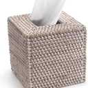 Rattan Tissue Box Cover Square, Hand Woven Wicker Tissue Holder, 5.5 x 5.5 X 5.7 inch, Whitewash
