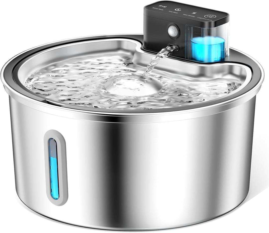 Wireless Cat Water Fountain Stainless Steel - 3.2L/108oz Cordless Pet Water Fountain Battery Operated Cat Water Dispenser Ultra Silent Rechargeable Water Fountains for Cats and Dogs (Silver)