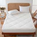 YOUR MOON Natural Wool Mattress Pad Queen 500GSM Australian Wool Mattress Topper, Quilted Fitted Mattress Bed Cover with 16" Deep Pocket, Hypoallergenic Cotton Cover (White)