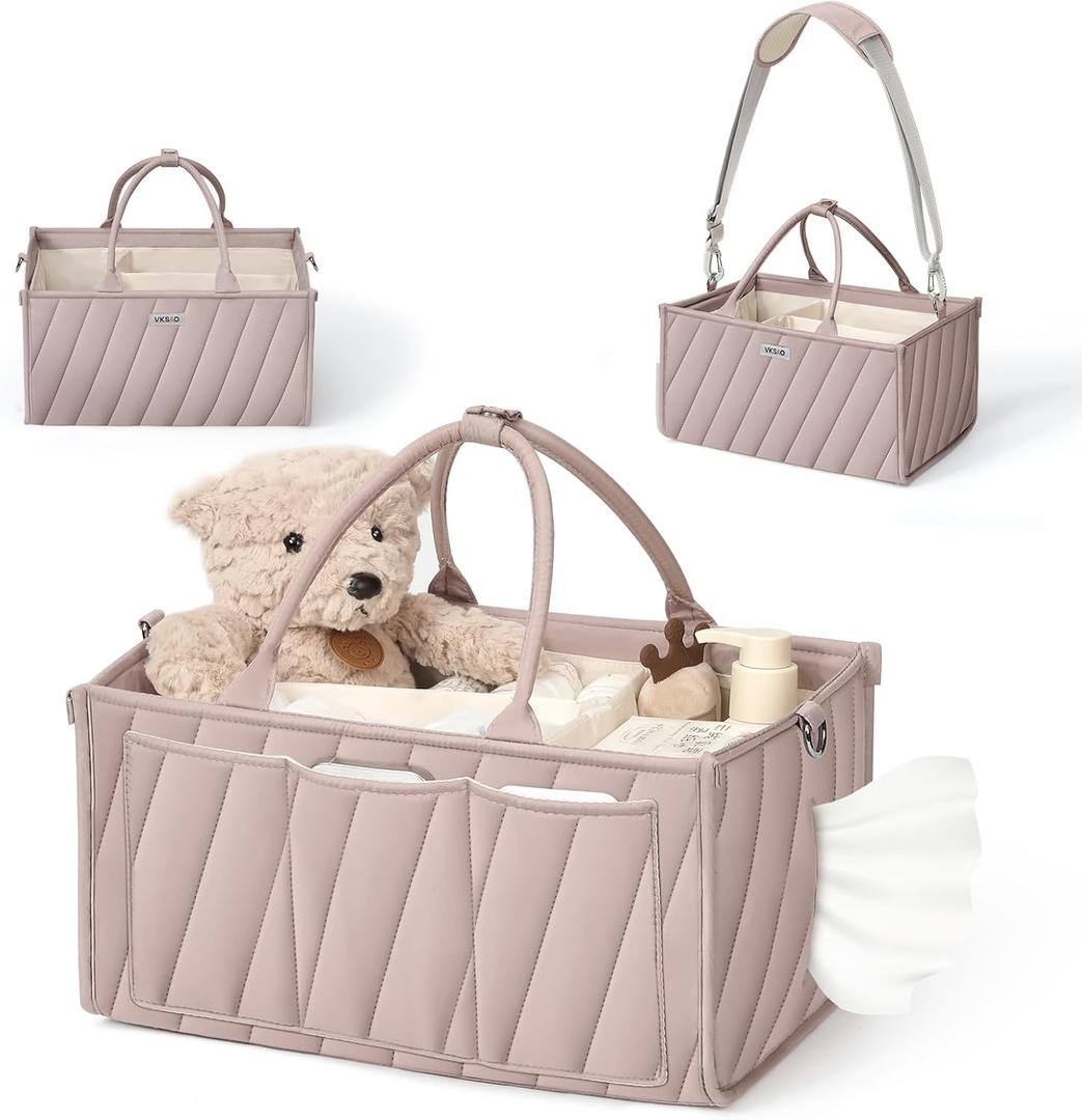 Diaper Caddy Organizer, baby organizer for essentials  All-in-One Storage Basket with Compartments, Wipe Pocket & Stroller Clips  Must-Have for Nursery, Changing Table, Registry or Gift (Regular, Smoky Gray)