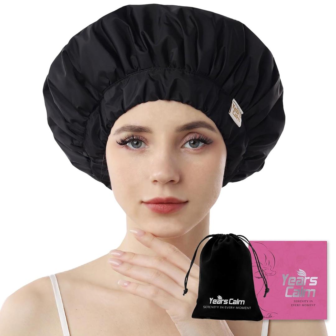 Years calm Heat Cap For Deep Conditioning Shower CapReusable Three-Layer Structure Waterproof Hair Cap  Applicable Tofor Bathing, Hair Care, And Other Uses (Black, One Size)