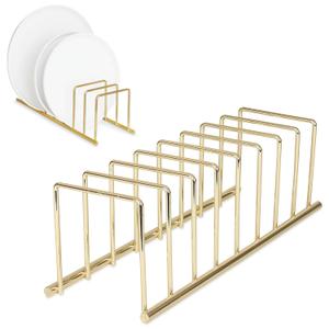 Spectrum Euro Kitchen Organizer Metal Dish Rack Cutting Board Holder Stand for Countertop or Inside Cabinet Organization, 8 Slot Cutting Board Plate Drying Rack for Bakeware Storage, Gold