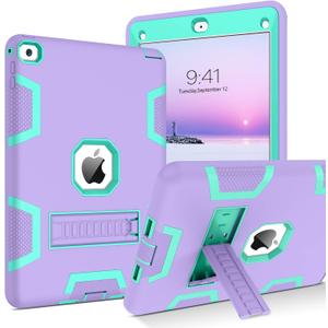 BENTOBEN for iPad Air 2 Case, iPad Air 2nd Generation Case, 3 in 1 Heavy Duty Shockproof Kickstand Protective Kids Girls Women Boys Men Tablet Cover for iPad Air 2 A1566 A1567 (2014), Purple/Green