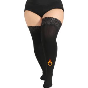 Plus Size Thigh High Socks for Women Fleece Lined Extra Long Over the Knee Stockings Leg Warmers Boot Socks (3X-Large-4X-Large, Black)