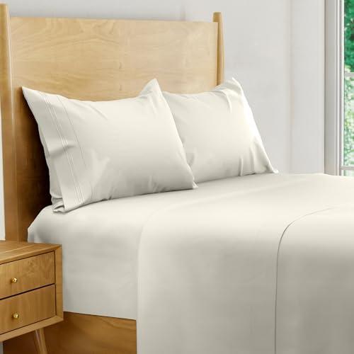 BAMPURE Luxury Series Queen Sheet Set - 100% Pure Viscose derived from Bamboo Sheets Queen Size - Super Soft Queen Cooling Sheets for Hot Sleepers - Up to 16’’ Deep Pocket Queen Sheets (Ivory)