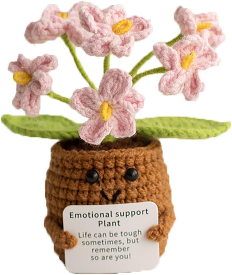 2 x Artificial Crochet Flowers, Handmade Knit Floral Arrangements for Home Decor, Wedding Bouquet Centerpiece Gift for Mother’s Day, Birthday, Anniversary, Kitchen, Office Desk (Pink-B)