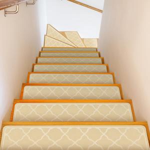 Stair Treads Non-Slip Carpet Indoor, 15 Packs 30X8in Stair Carpet Runners for Wooden Steps with Reusable Adhesive for Kids Elders, and Dogs, 100% Polyester Surface TPR Backing Stair Rugs, Beige