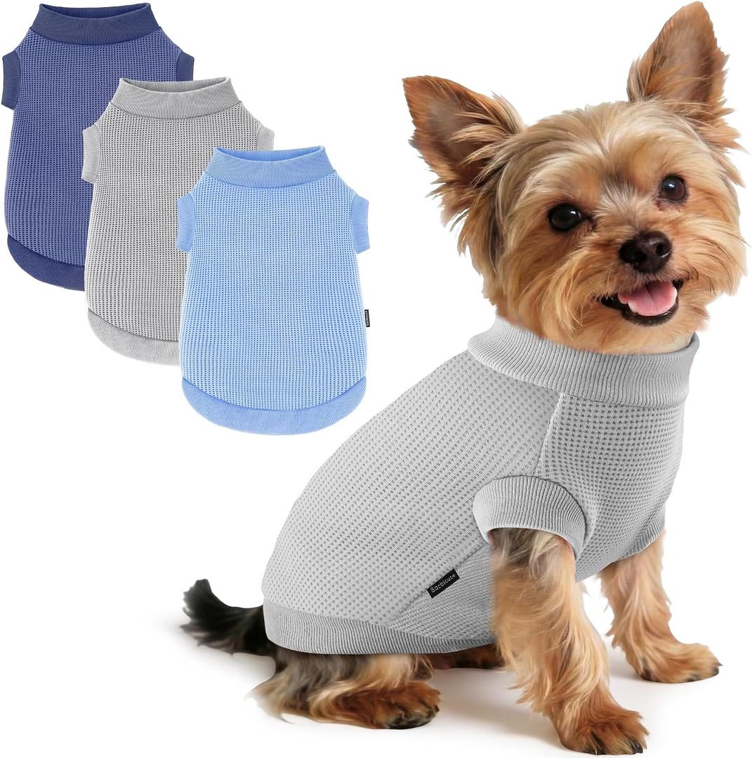 3 Pack Dog Shirt for Small Supplies Functional Waffle Dog Clothes Warm Soft Sweatshirt Outfit for Dogs Cats Pet Apparel, Small