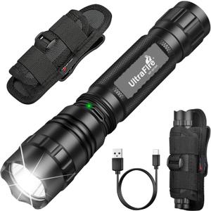 ULTRAFIRE Tactical Flashlight with Holster for Duty Belt, 1000 High Lumen Police Flashlight with Belt Holster, Rechargeable Law Enforcement Flashlight, 3 Modes Security Flashlights WF-501BX