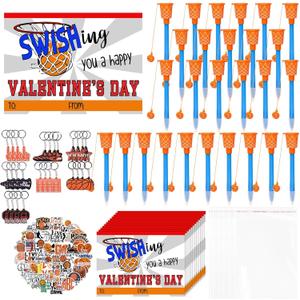 28 Pack Basketball Party Favor Set with Mini Hoop Pens Keychains Stickers Exchange Cards and Gift Bags Bulk Gifts Sports Birthday Goodie Bag Fillers for Adult