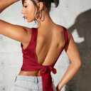 WDIRARA Women's Satin Crop Top Tie Back Backless Sleeveless Ruched Party Blouse Tops (S)