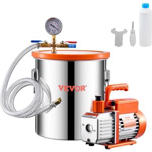 VEVOR 5 Gallon Vacuum Chamber and 3.5 CFM Pump Kit, Stainless Steel Chamber, Single Stage Vacuum Pump Degassing Chamber Kit, with Acrylic Lid, Oil, 4.92 ft Hose, for Degassing Resin Silicone Epoxies