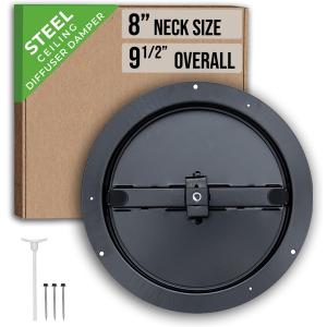 Fits 8 Inch Neck Air Duct | Steel Butterfly Damper by Handua | for Round Ceiling Air Supply Diffuser with Plastic Key-Handle | Black | Outer Dimension: 9-1/2"