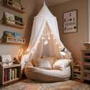 LOAOL Bed Canopy with Pom Pom Cotton Canopy for Kids Crib Baby Girl Netting Cover Canopy Crib Curtain Reading Nook Hanging Tent Nursery Play Game Castle Room Decoration (White)